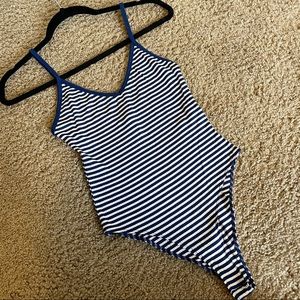 Forever 21 Royal Blue Striped Bodysuit Size M